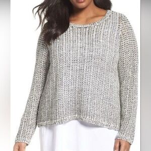 Eileen Fisher Organic linen & cotton blend crewneck knit lined sweater, Size L